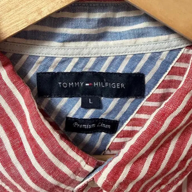 [BUNJANG] Tommy Hilfiger Premium Linen Red Stripe Shirt L / 타미힐피거 레드 스트라이프 린넨 셔츠