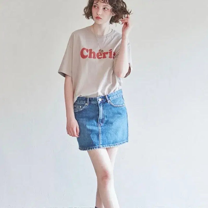 [BUNJANG] Cliff CHERIE TEE Beige Gray Cotton T-Shirt / 클리프/ CHERIE TEE(베이지그레이, 새상품)