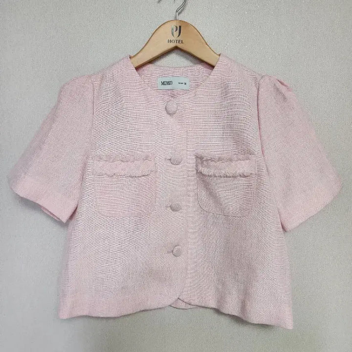 [BUNJANG] MIXXO Pink Tweed Short Sleeve Jacket / MIXXO 믹쏘 핑크 트위드 반팔 자켓