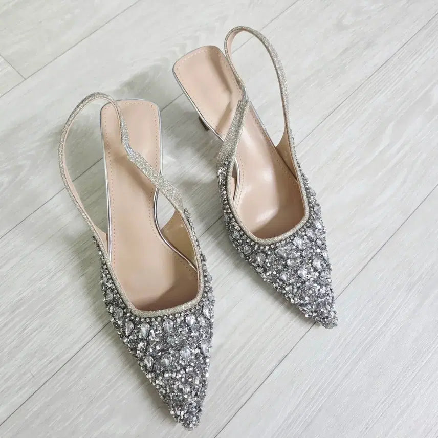 [BUNJANG] Cubic Slingback Heels - Size 245 / ㅁ새상품ㅁ 큐빅 슬링백힐 245