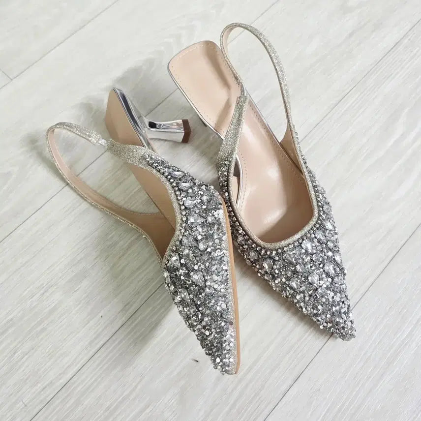 [BUNJANG] Cubic Slingback Heels - Size 245 / ㅁ새상품ㅁ 큐빅 슬링백힐 245