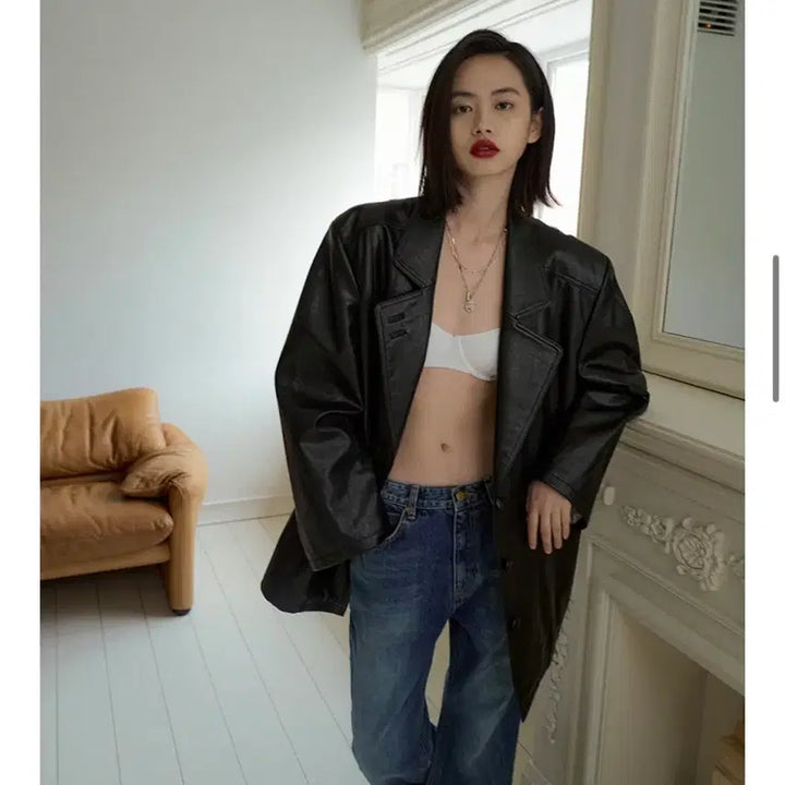 [BUNJANG] Overdue Flare Leather Jacket / 오버듀플레어 레더 자켓