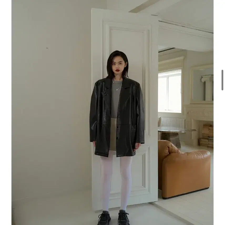 [BUNJANG] Overdue Flare Leather Jacket / 오버듀플레어 레더 자켓