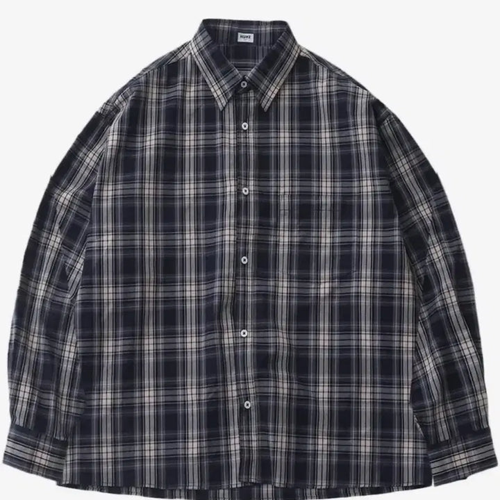 [BUNJANG] Hook Vintage Washed Navy Check Shirt M / 후크 빈티지 워싱 네이비 체크셔츠 M