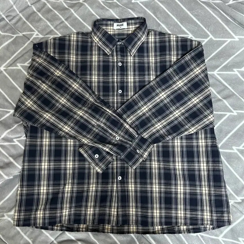 [BUNJANG] Hook Vintage Washed Navy Check Shirt M / 후크 빈티지 워싱 네이비 체크셔츠 M