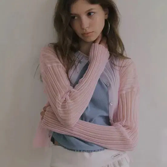 [BUNJANG] Overdue Flare Sheer Glossy Cardigan / 오버듀플레어 쉬어 글로시 가디건 새상품
