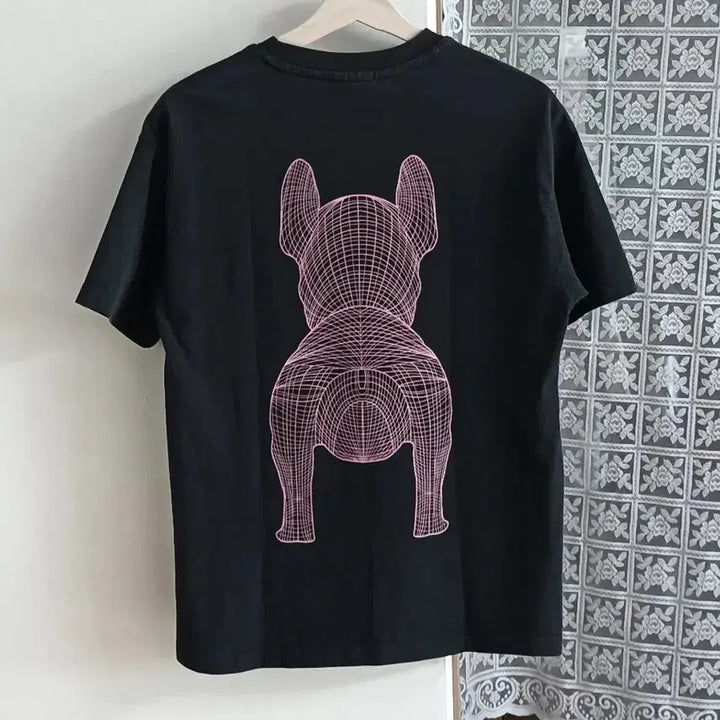 [BUNJANG] Life Work Pink Bulldog T-Shirt / 라이프워크 핑크 불독 블랙 반팔티 (공용가능)