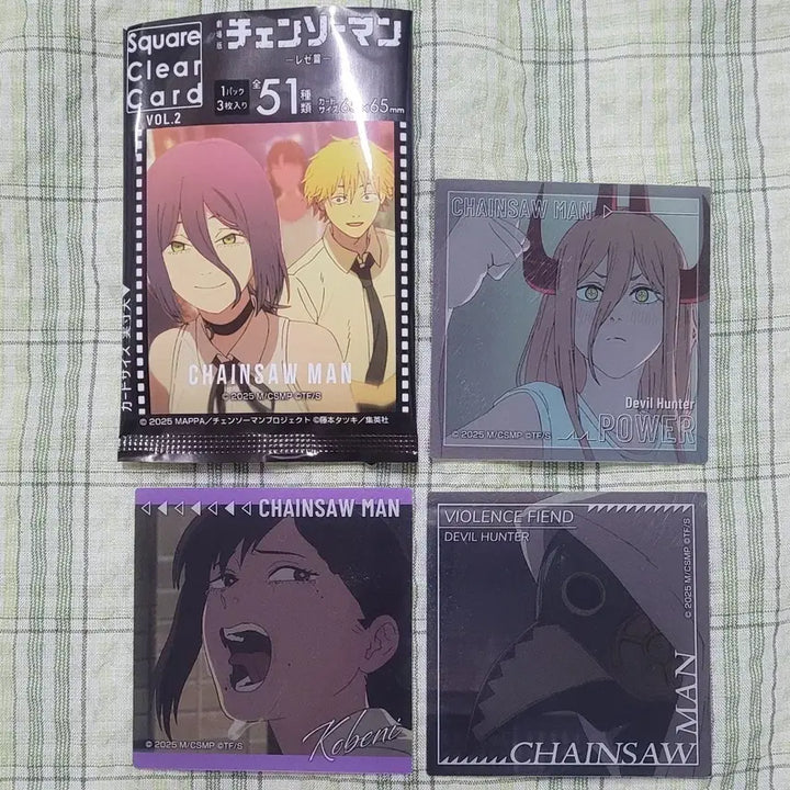 [BUNJANG] Chainsaw Man Square Clear Card Set - Power, Makima, Kobeni / 체인소맨 스퀘어 클리어 카드 파워 폭마 코베니 3종