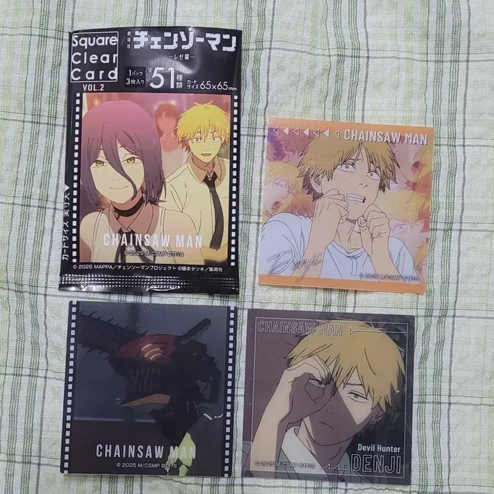 [BUNJANG] Chainsaw Man Square Clear Card Denji &amp; Chainsaw Set / 체인소맨 스퀘어 클리어 카드 덴지 체인소 3종