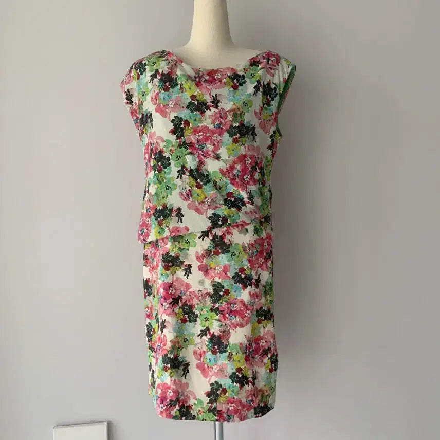 [BUNJANG] MICHAA Flower/Green Pattern Dress (Size 55) / 미샤 플라워/그린 패턴 원피스 55