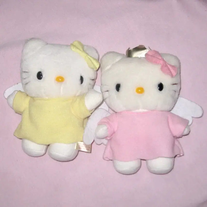 [BUNJANG] Sanrio Hello Kitty Angel Plush Set (Pink &amp; Yellow) / 산리오 키티 천사 엔젤 인형 핑크 옐로우 빈티지 인형 (일괄)
