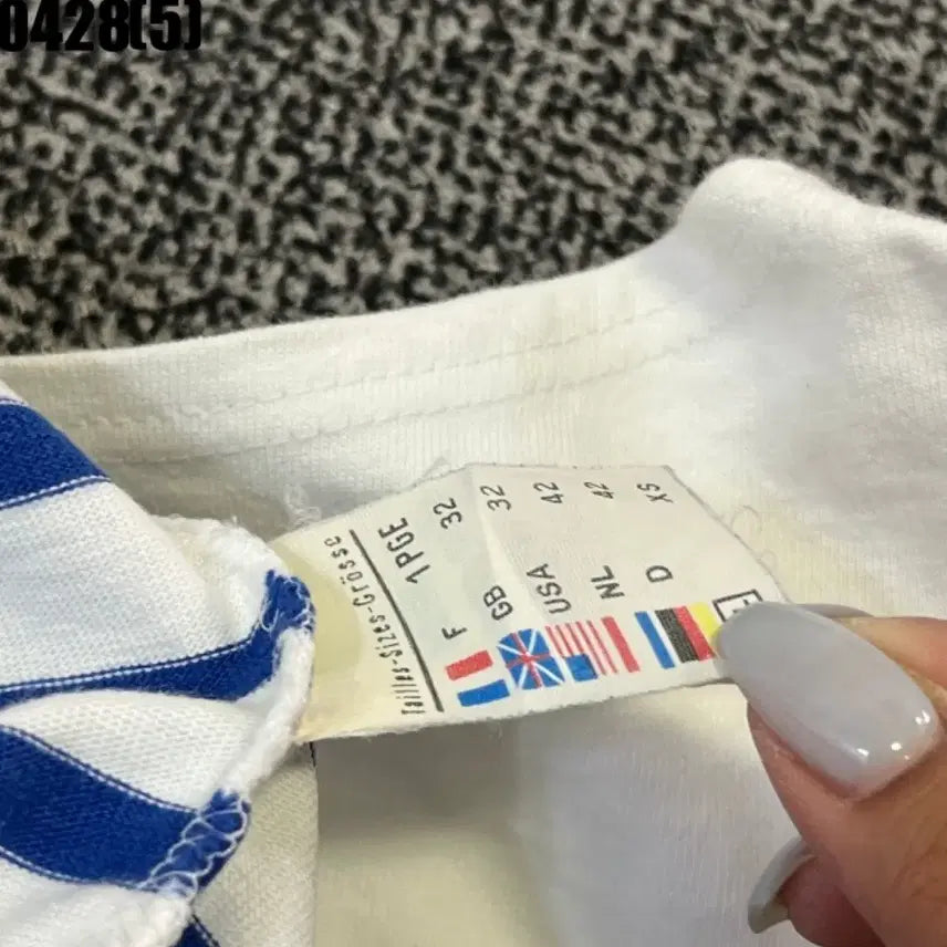 [BUNJANG] Saint James White/Blue Striped Long Sleeve T-Shirt / 세인트제임스 흰색/파란색 스트라이프 긴팔 티셔츠 0428