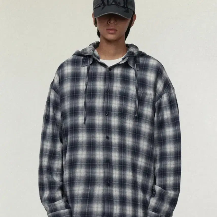 [BUNJANG] Checkered Hoodie Shirt / 아이돈워너셀 체크후드 셔츠