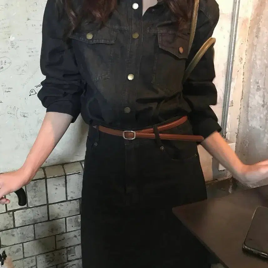 [BUNJANG] Withbloom Friends Denim Setup Shirt and Skirt Set / 위드블룸 프렌즈 데님 셋업