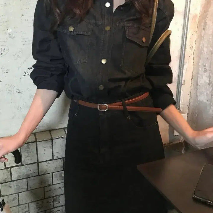 [BUNJANG] Withbloom Friends Denim Setup Shirt and Skirt Set / 위드블룸 프렌즈 데님 셋업