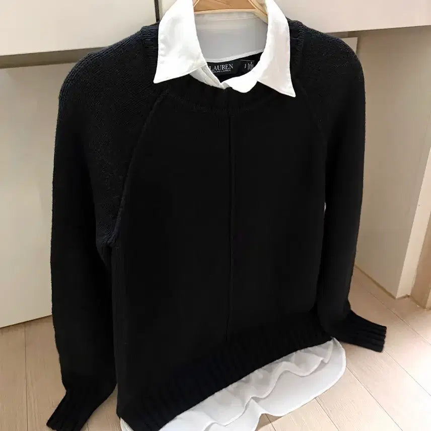 [BUNJANG] Polo Ralph Lauren Layered Knit Shirt / 폴로 랄프로렌 셔츠 카라 레이어드 니트 블랙 올드머니 출근룩