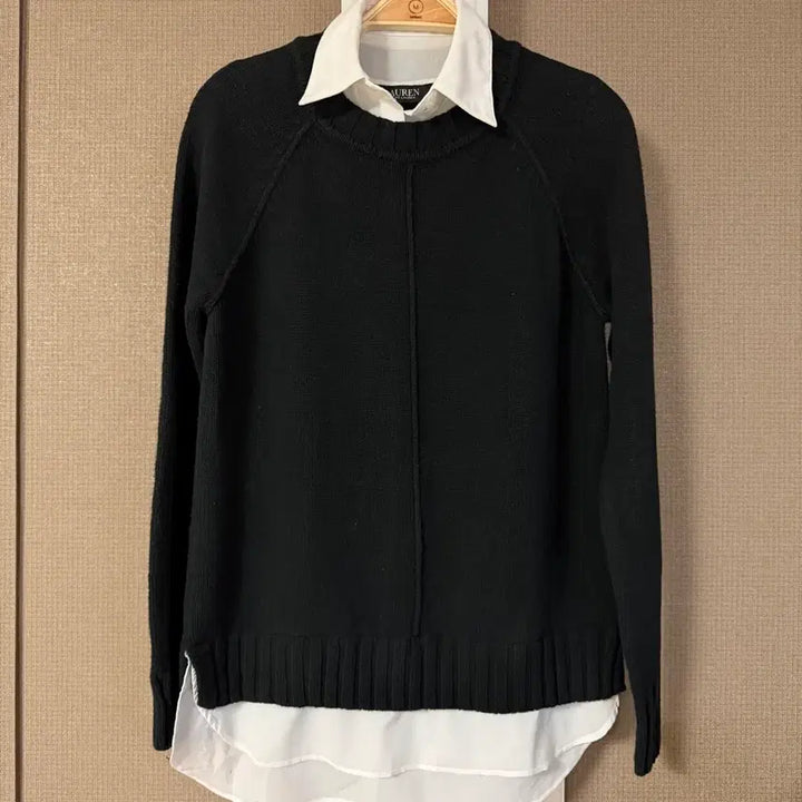 [BUNJANG] Polo Ralph Lauren Layered Knit Shirt / 폴로 랄프로렌 셔츠 카라 레이어드 니트 블랙 올드머니 출근룩