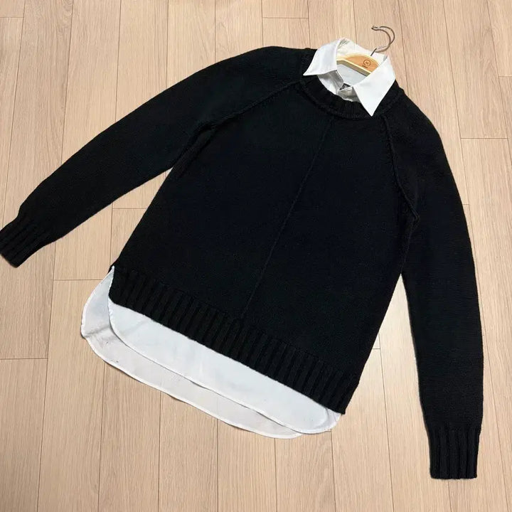 [BUNJANG] Polo Ralph Lauren Layered Knit Shirt / 폴로 랄프로렌 셔츠 카라 레이어드 니트 블랙 올드머니 출근룩