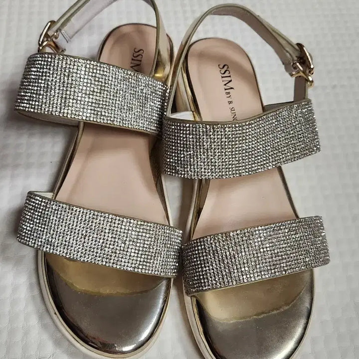 [BUNJANG] SSIM Gold Cubic Sandals Slippers Size 250 / SSIM 골드 큐빅 샌들 슬리퍼 250