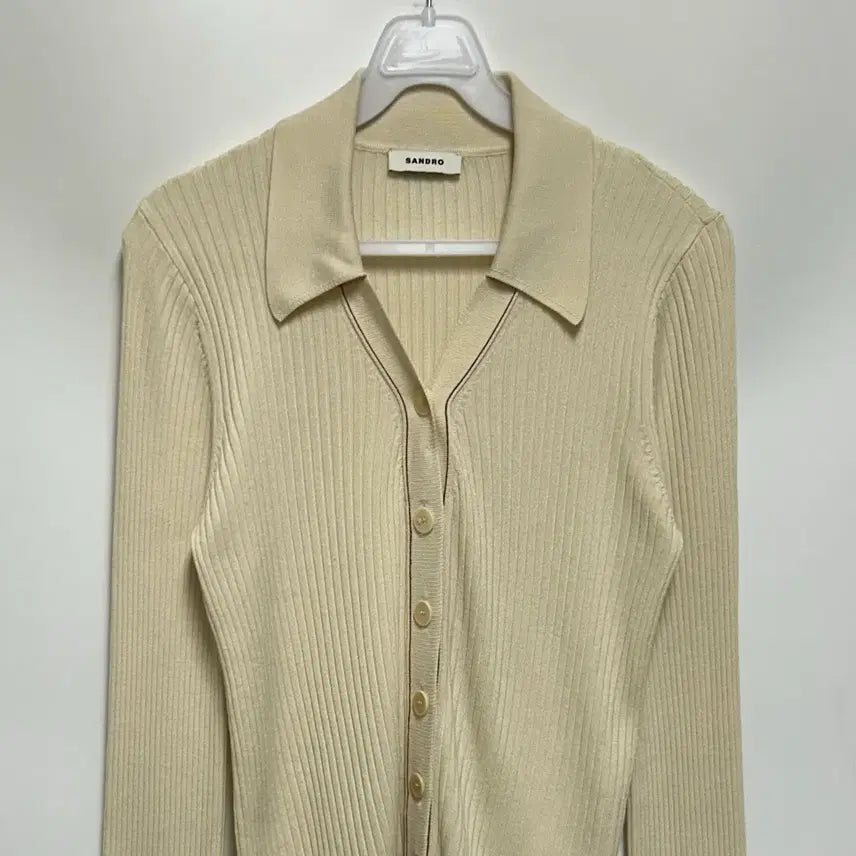 [BUNJANG] Sandro Spread Collar Ribbed Cardigan Ivory / [여자-2 (85)]산드로 스프레드 칼라 립 가디건