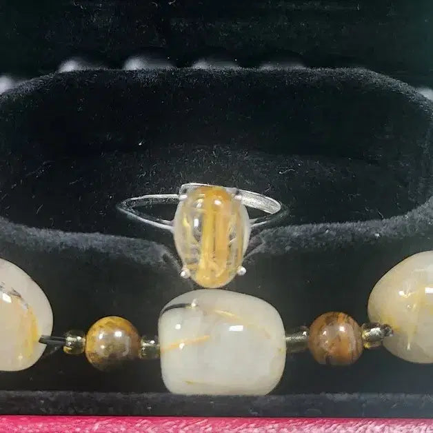 [BUNJANG] Gold Rutilated Quartz Bracelet and Ring Set / 골드루틸 쿼츠(금침수정) 천연원석 팔찌와 반지 일괄