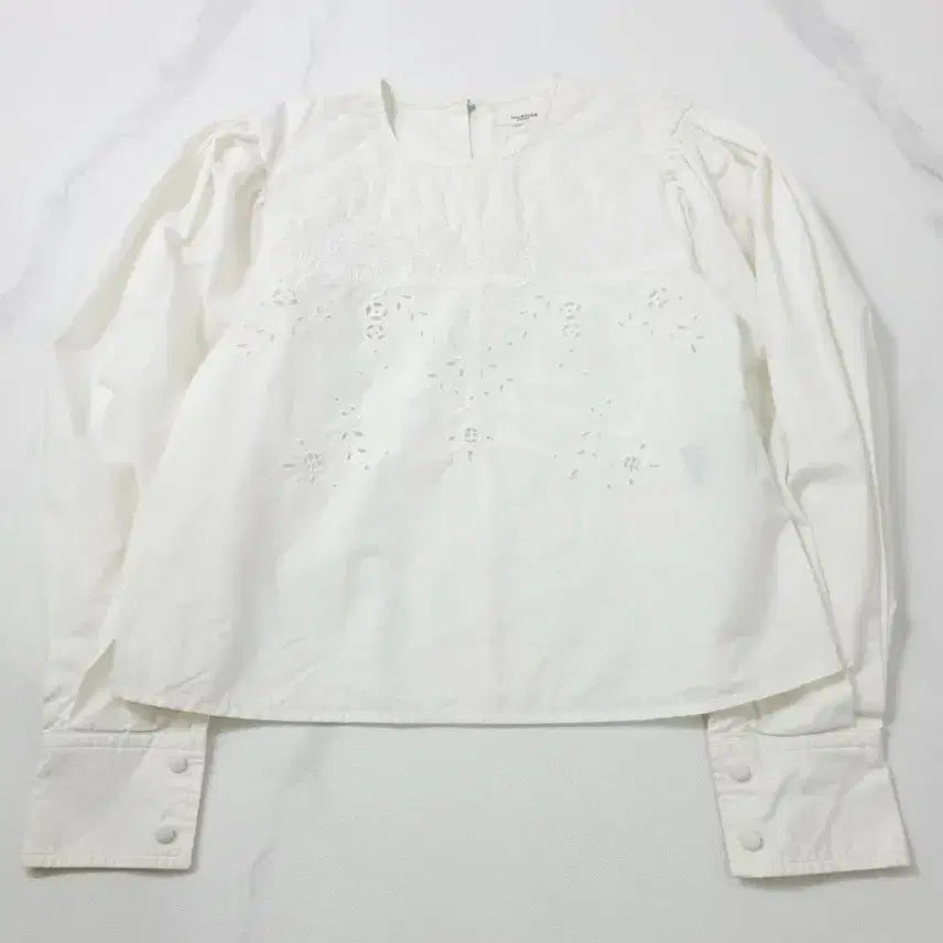 [BUNJANG] Isabel Marant White Embroidered Puff Sleeve Blouse / 이자벨마랑 화이트 자수 퍼프 소매 블라우스 36
