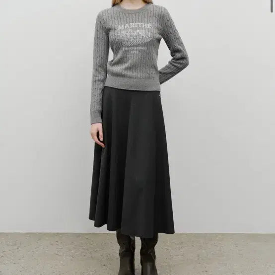 [BUNJANG] Marithe Francois Girbaud Long Flare Skirt Charcoal / 마리떼 프랑소와 저버 w 롱 플레어스커트 차콜 롱스커트