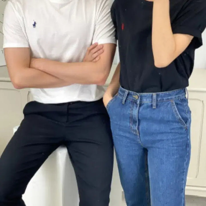 [BUNJANG] Polo Unisex Classic Round Short Sleeve T-shirts / 폴로 남녀공용 클래식 라운드 반팔티s 화이트/네이비