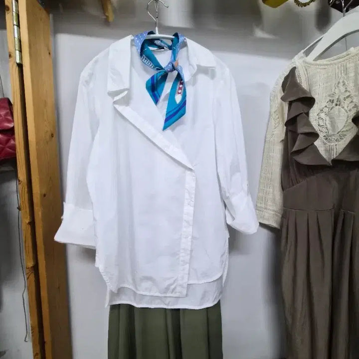 [BUNJANG] Duel Asymmetrical Point Shirt &amp; Lorizfarm Belted Wide Pants Set / 듀엘 언발 포인트셔츠. 로리즈팜 와이드