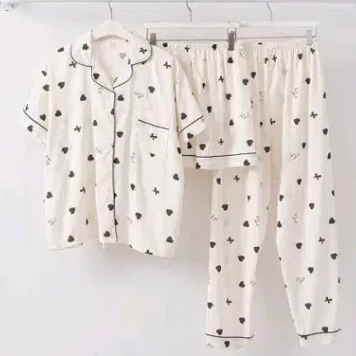 [BUNJANG] Lovely 3-Piece Pajama Set (Short Sleeve Top, Shorts, Long Pants) / 러블리 잠옷 3종세트 (반팔+반바지+긴바지)