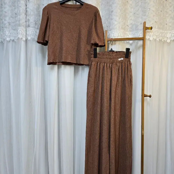 [BUNJANG] Brown Wide-Leg Pants Set / 브라운 와이드팬츠 셋업