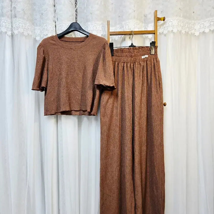 [BUNJANG] Brown Wide-Leg Pants Set / 브라운 와이드팬츠 셋업