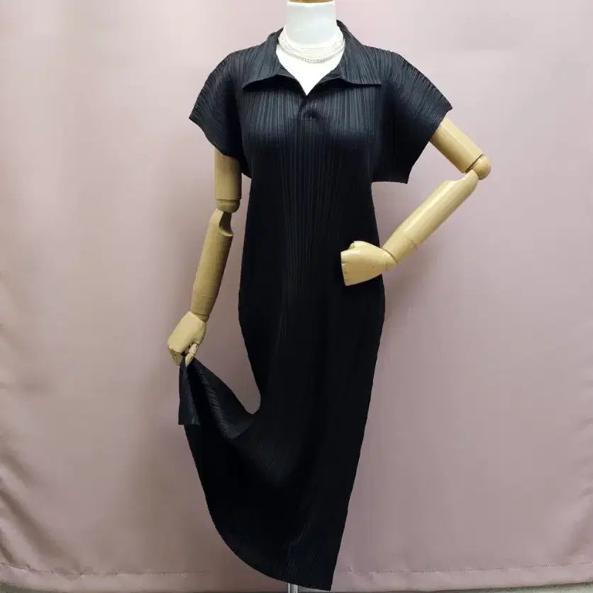 [BUNJANG] High-Quality Collared Pleated Long Dress / 고퀄 카라 플리츠 롱원피스