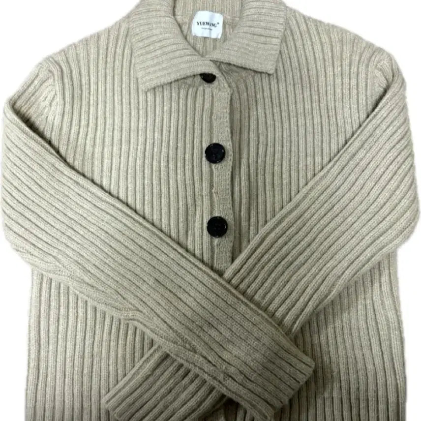 [BUNJANG] Ribbed Collar Neck Cardigan Beige / 골지 카라넥 가디건 베이지