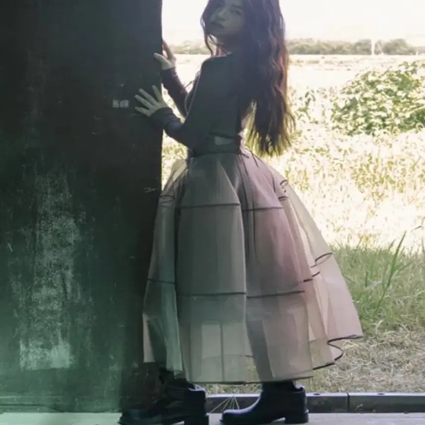 [BUNJANG] Fleta Lace-up Organza Dress - Size S / 플레따 레이스업 오간자 원피스 S
