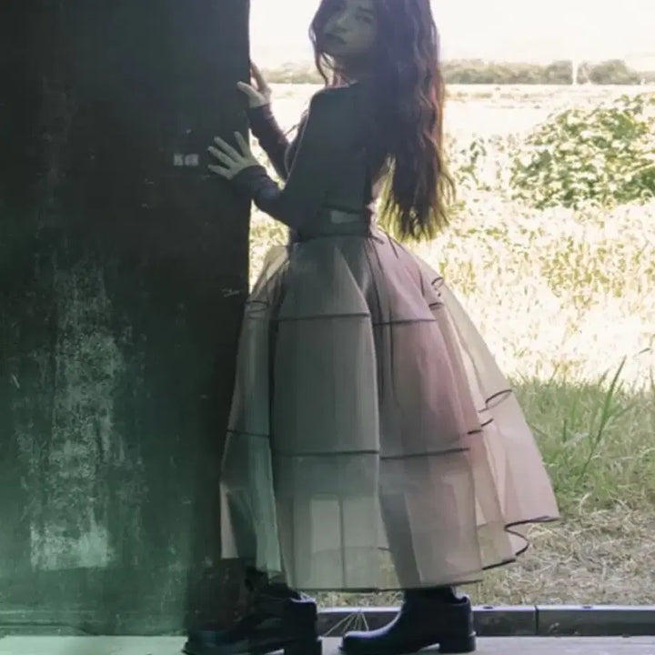 [BUNJANG] Fleta Lace-up Organza Dress - Size S / 플레따 레이스업 오간자 원피스 S