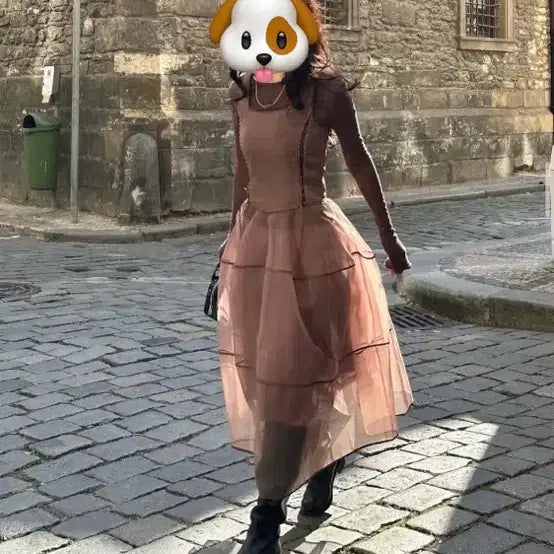 [BUNJANG] Fleta Lace-up Organza Dress - Size S / 플레따 레이스업 오간자 원피스 S