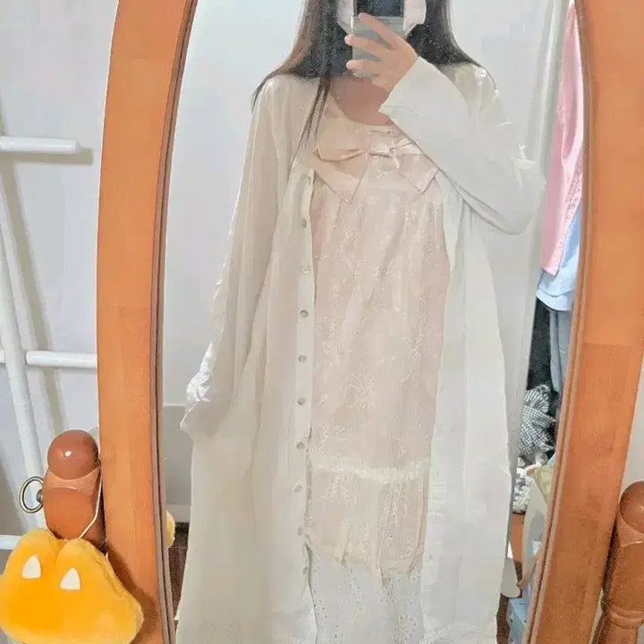 [BUNJANG] 페어리 모리걸 핑크 리본 레이스 미디 레이어드 원피스 / 페어리 모리걸 핑크 리본 레이스 미디 레이어드 원피스