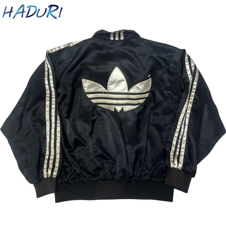 [BUNJANG] Adidas 00s Trefoil Big Logo Satin Bomber Jacket 105 / 아디다스 00s 트레포일빅로고 새틴블랙블루종 105