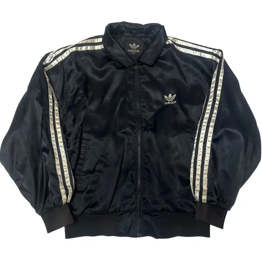 [BUNJANG] Adidas 00s Trefoil Big Logo Satin Bomber Jacket 105 / 아디다스 00s 트레포일빅로고 새틴블랙블루종 105