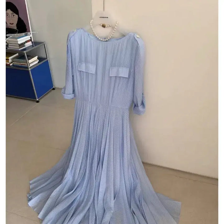 [BUNJANG] La Bambam Room Sheer Pleated Maxi Dress Blue Size 1 / 라밤바룸 원피스 (시어 플리츠 맥시 드레스)