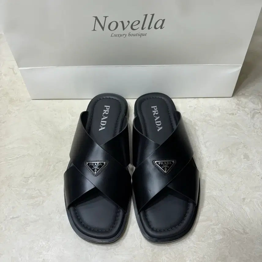 [BUNJANG] Prada Saffiano Leather Chris Slippers / [8] 프라다 사피아노 레더 크리스 슬리퍼