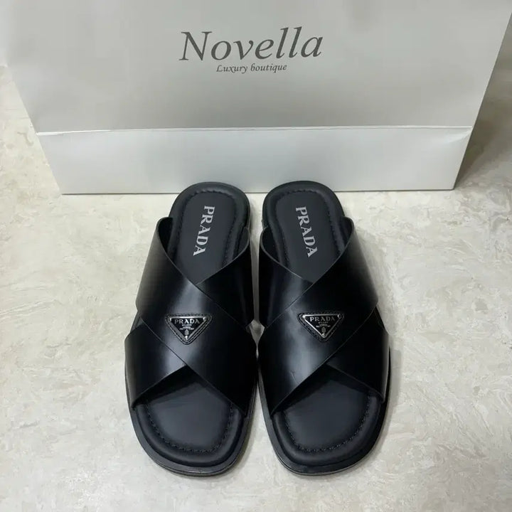 [BUNJANG] Prada Saffiano Leather Chris Slippers / [8] 프라다 사피아노 레더 크리스 슬리퍼