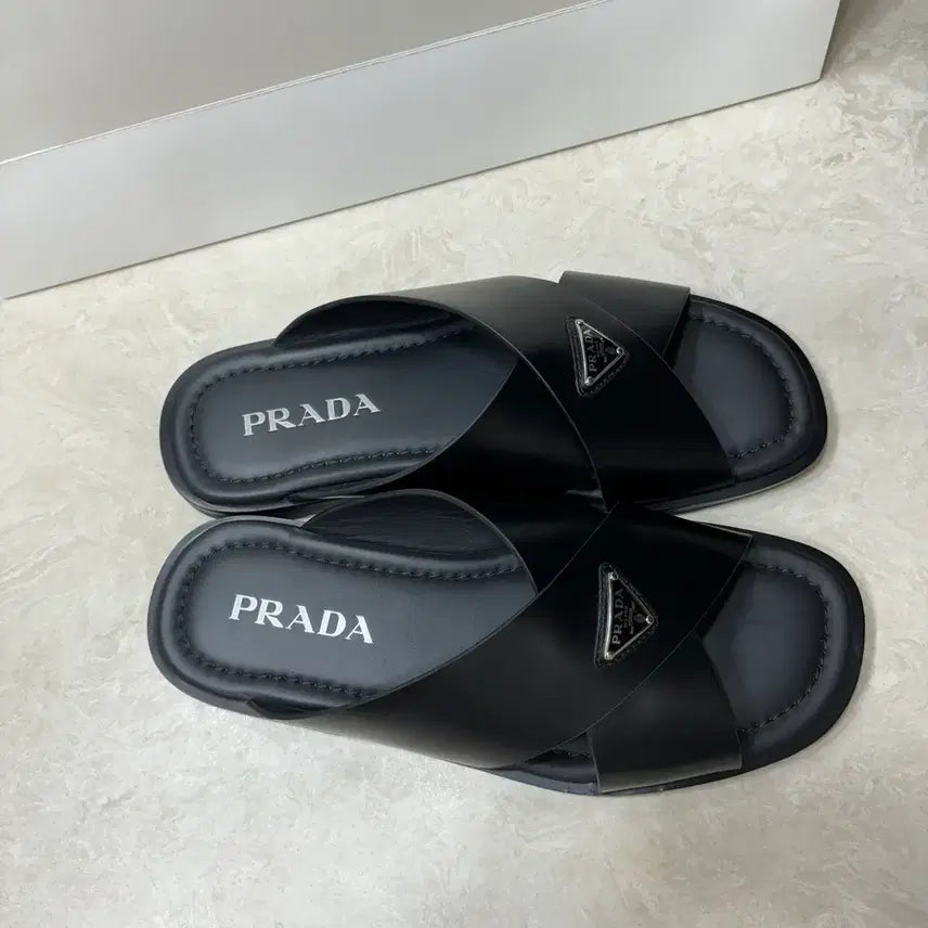 [BUNJANG] Prada Saffiano Leather Chris Slippers / [8] 프라다 사피아노 레더 크리스 슬리퍼