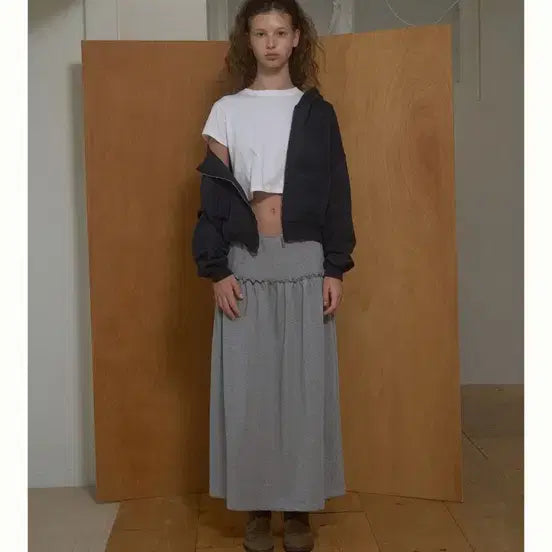 [BUNJANG] Love by Mood Terrace Shirring Skirt Gray / 러브바이무드 테라스셔링스커트 그레이