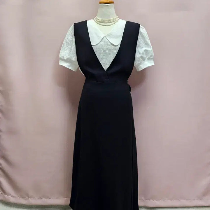 [SOLD OUT] LIST 리스트 플리츠 믹스 벨티드 뷔스티에 롱원피스
