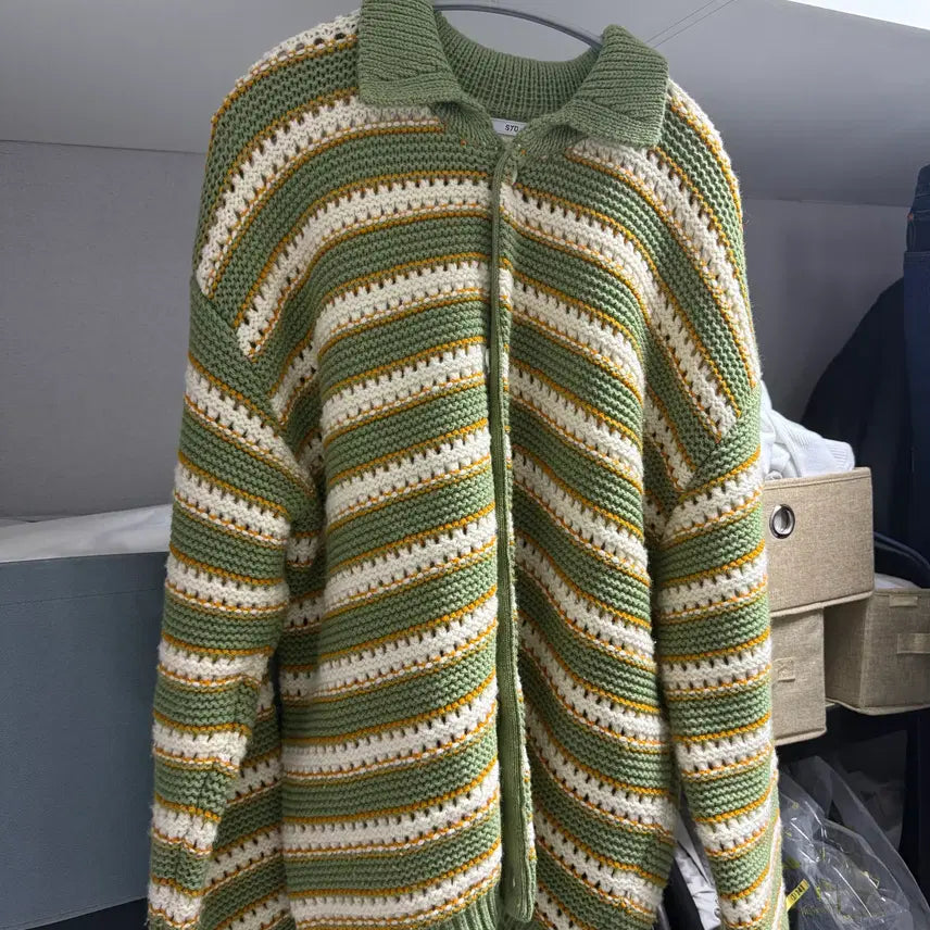 [BUNJANG] STU Olive Green Wool Collar Cardigan / [팝니다] stu 울 카라 가디건  올리브 그린 [ L 사이즈 ]