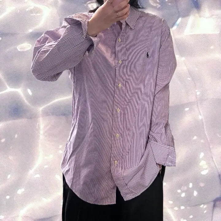 [BUNJANG] Polo Ralph Lauren Striped Shirt Purple L / 폴로 랄프로렌 스트라이프 셔츠 퍼플 보라 L