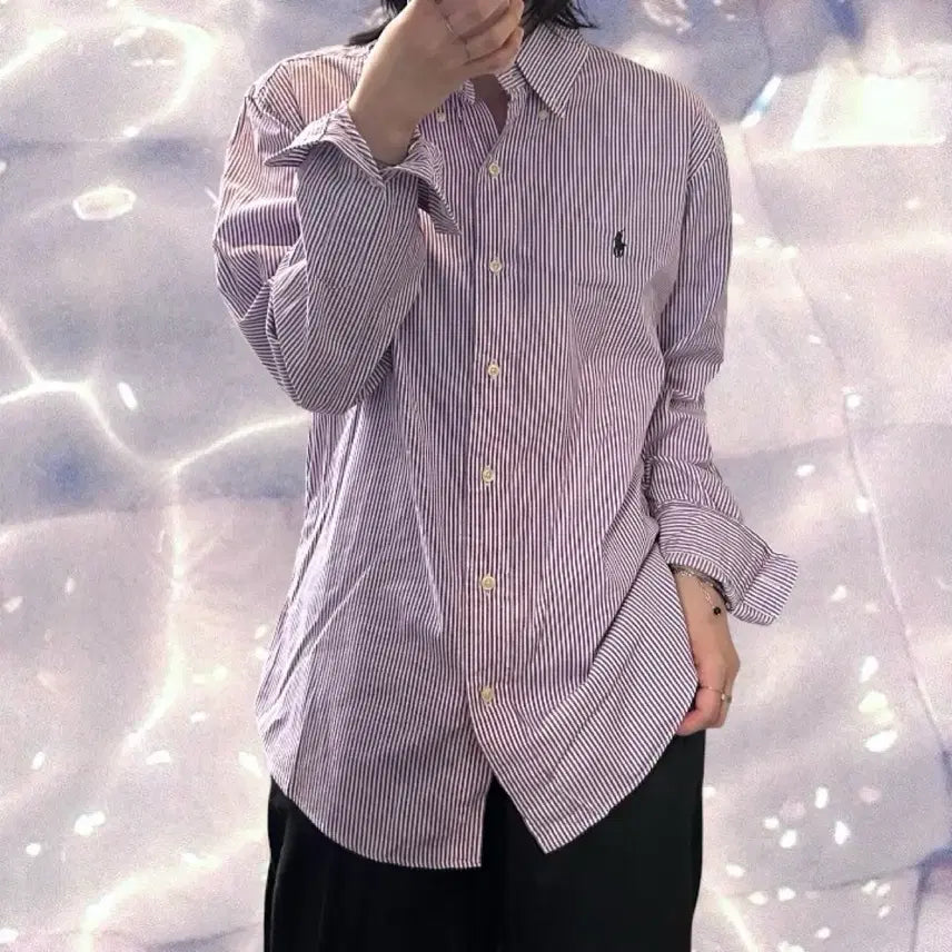 [BUNJANG] Polo Ralph Lauren Striped Shirt Purple L / 폴로 랄프로렌 스트라이프 셔츠 퍼플 보라 L