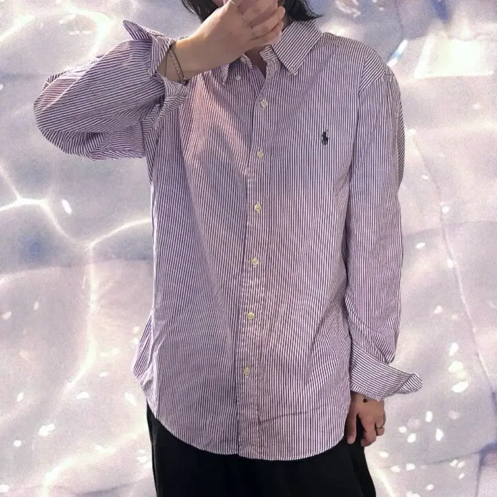 [BUNJANG] Polo Ralph Lauren Striped Shirt Purple L / 폴로 랄프로렌 스트라이프 셔츠 퍼플 보라 L